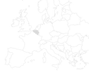 A map of Europe where Beglium is filled in gray to visualize the location of the construction project.