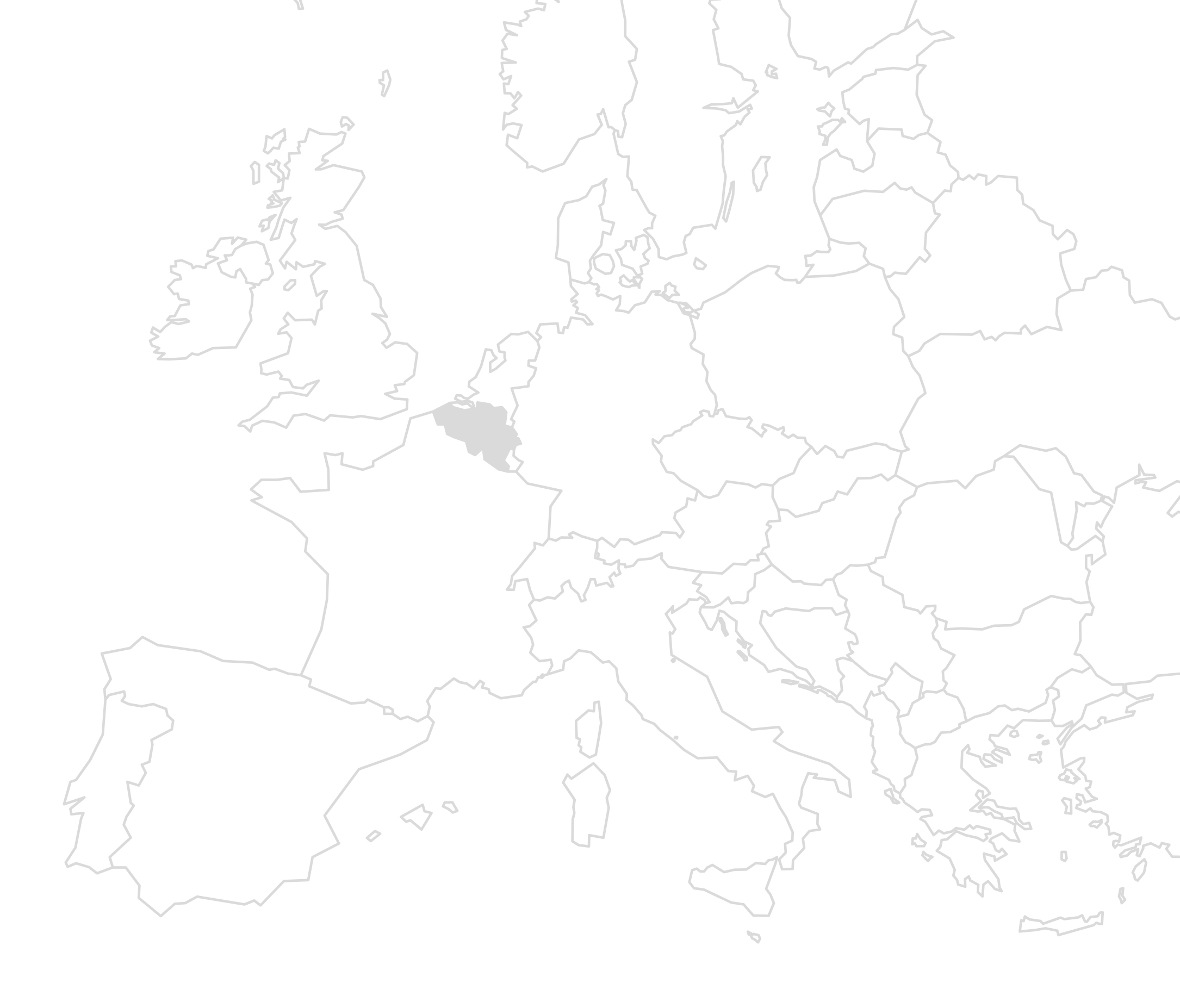 Eine weiß-graue Europakarte mit Einzeichnung der Länder in denen Belgien grau gefüllt ist. Die Karte soll den Standort des Bauprojekts verdeutlichen.