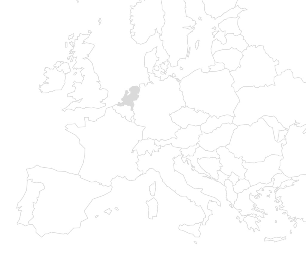 A map of Europe where the Netherlands is filled in gray to visualize the location of the construction project.