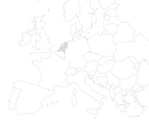 A map of Europe where the Netherlands is filled in gray to visualize the location of the construction project.