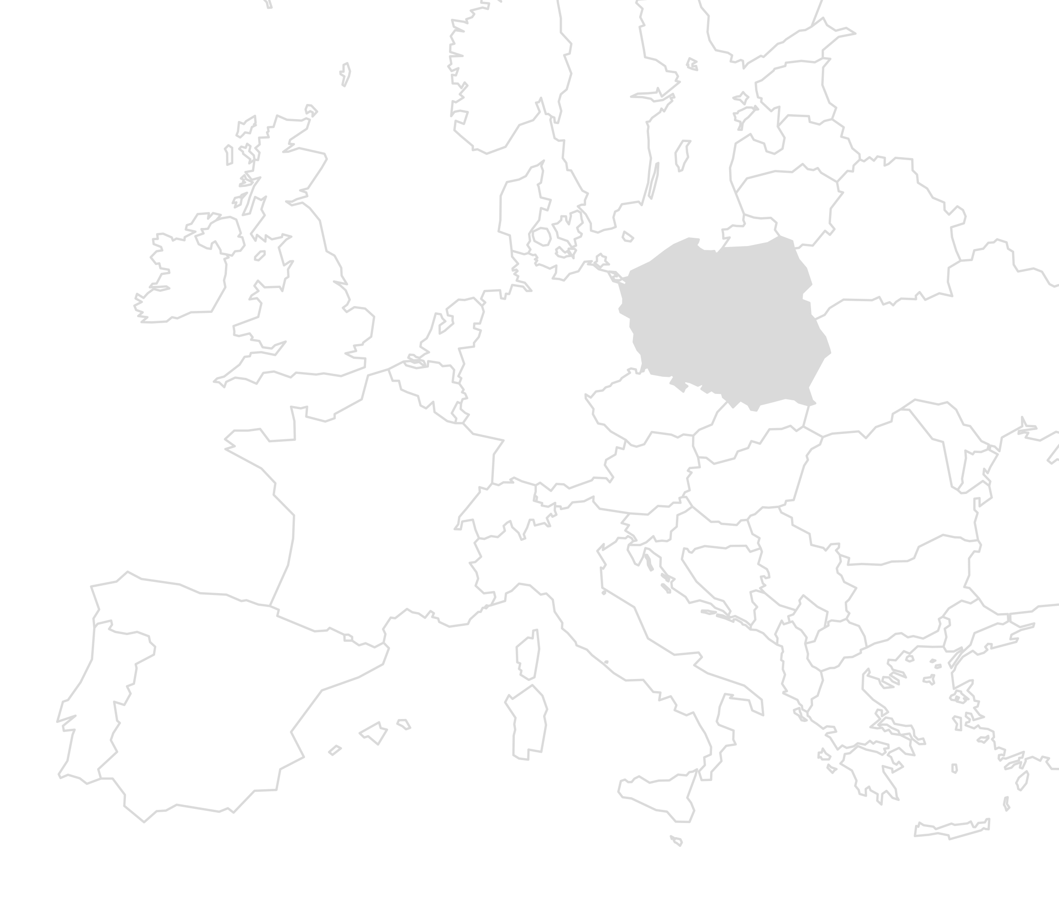 A map of Europe where Poland is filled in gray to visualize the location of the construction project.