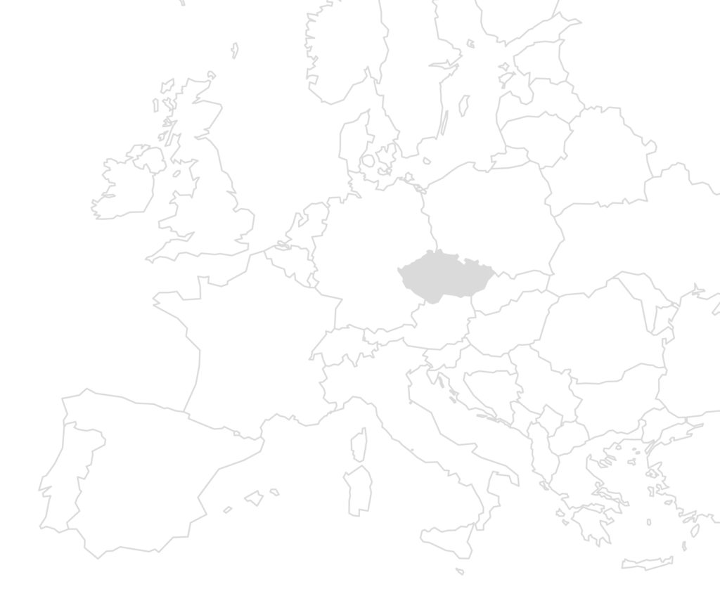 Eine Europakarte auf der Tschechien grau ausgefüllt ist zur Standort-Visualisierung des Bauprojektes.