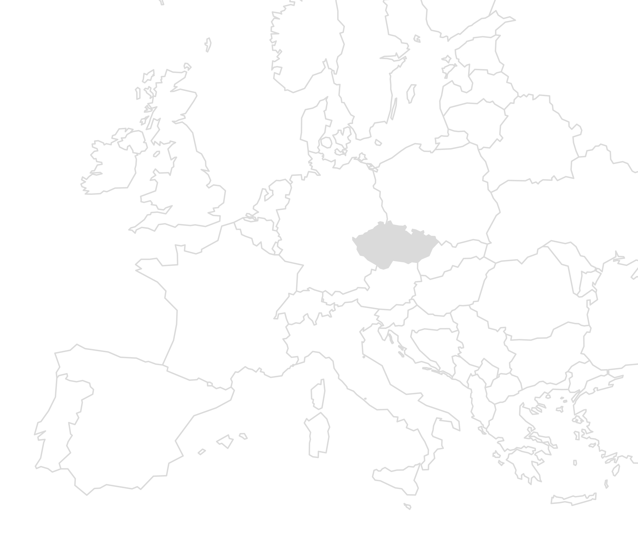 Eine Europakarte auf der Tschechien grau ausgefüllt ist zur Standort-Visualisierung des Bauprojektes.