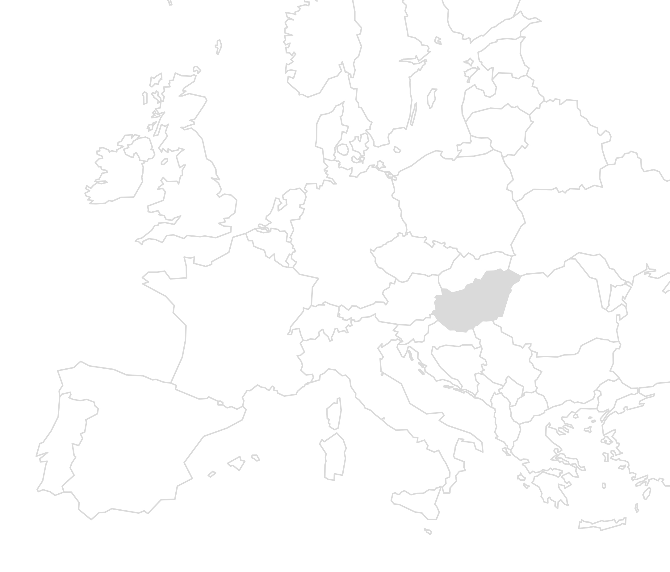 Europa Karte, Ungarn grau unterlegt