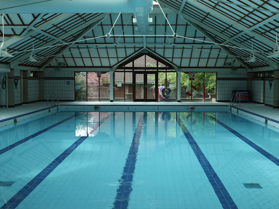 Interior view into the Teikyo School Swimming Pool in The United Kingdom, completed 2019